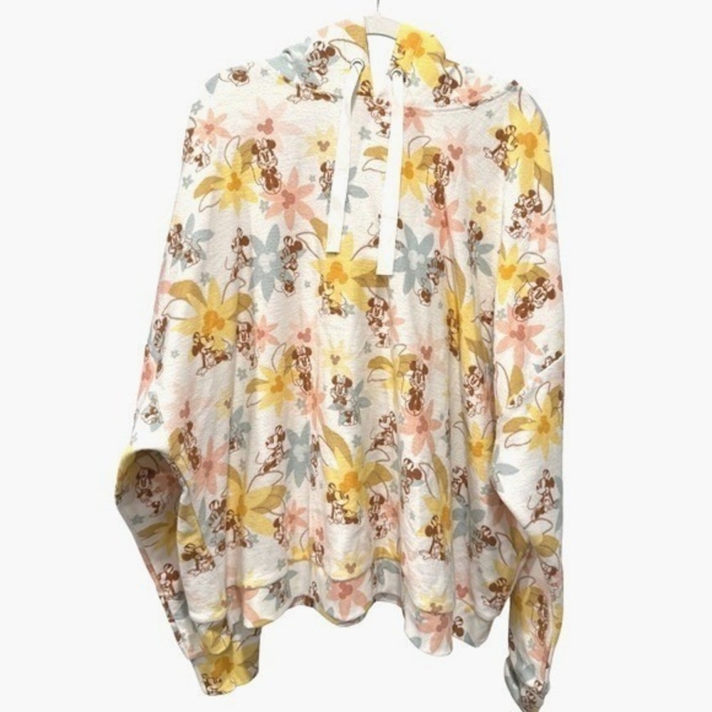 Disney All Over Minnie Mouse Floral Print Hoodie Sweatshirt Women 2X Cream